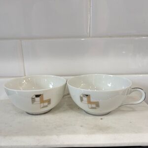 Vintage Limoges Jean Luce France White and Silver Mug Set of 2